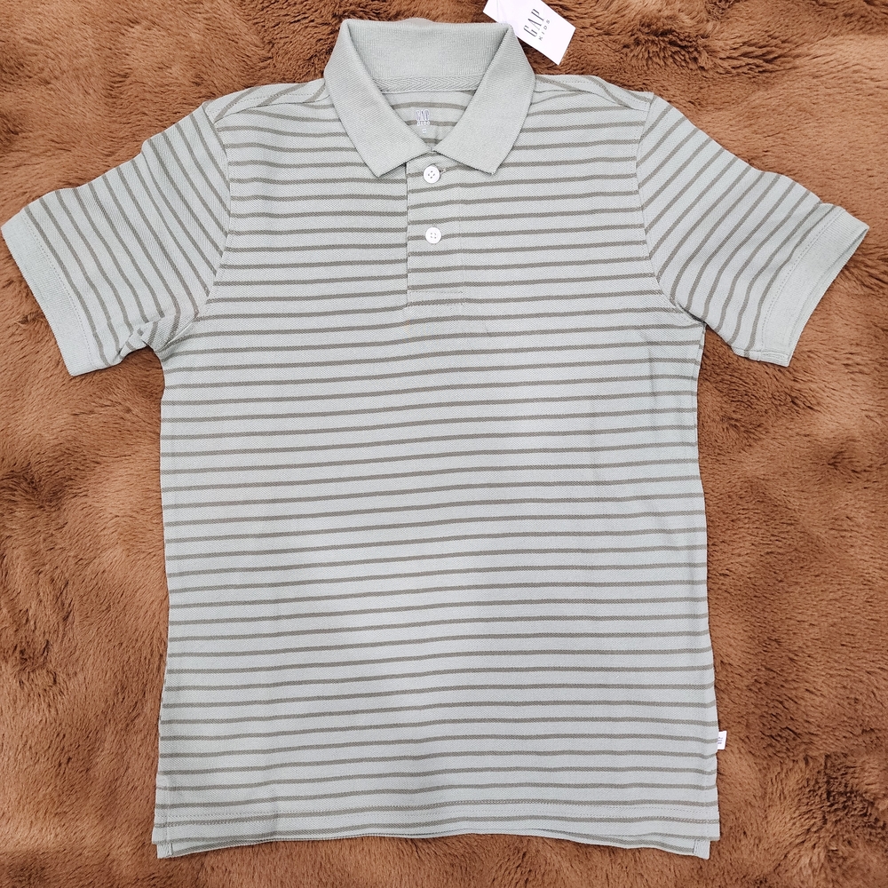 🆕️ 💙 Gap Kids, Boys M (8), Green, Striped Polo Shirt